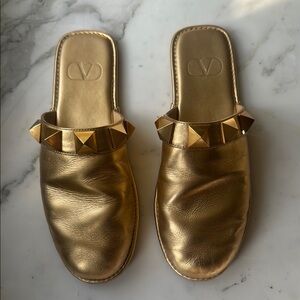 valentino Gold leather Studded Women's Slides